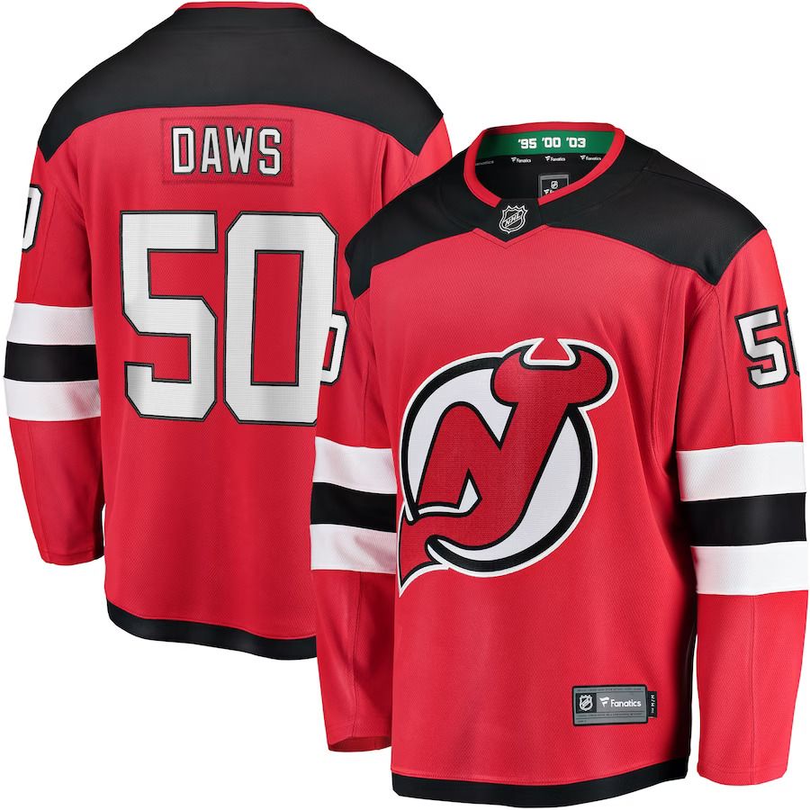Men New Jersey Devils #50 Nico Daws Fanatics Branded Red Home Breakaway Player NHL Jersey